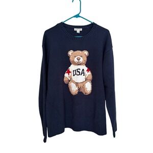 Mighty Fine Womens Navy USA Bear Knit Sweater XL NWT